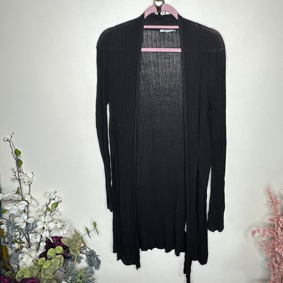 MM LAFLEUR The Graham Sheer Ribbed Kimono Cardigan Sweater Black {Q41} - Picture 5 of 8
